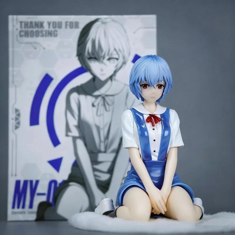 

EVA 14cm Ayanami Rei School Uniform Kneeling Figure Anime Model Toy With Epoxy Eyes Exquisite PVC Statue Desktop Decor Boy Gift
