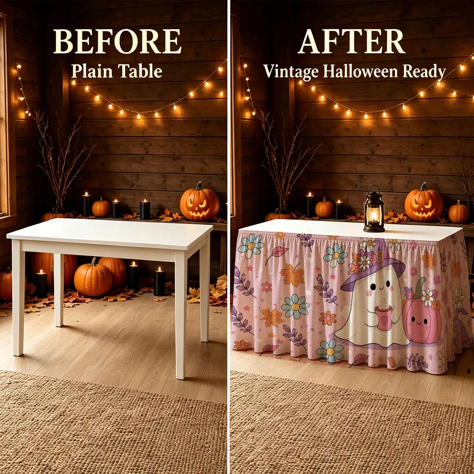 Halloween Christmas table dress - 1 piece - Cute ghost witch hat - Pumpkin pink