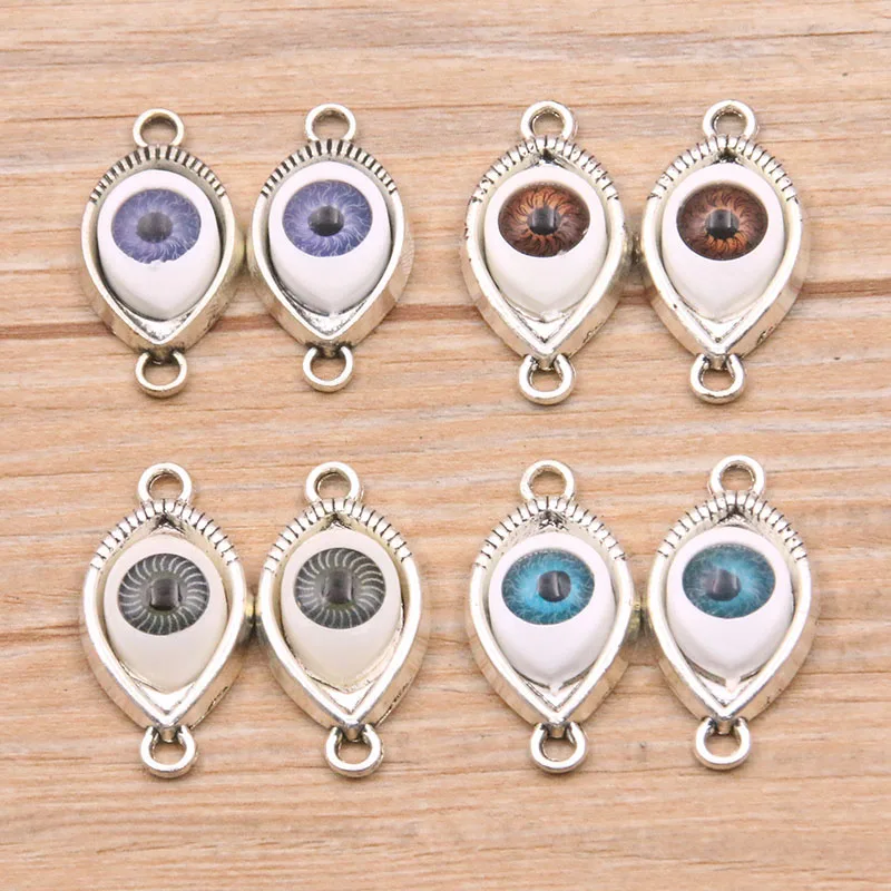 10PCS 2 Color 15*30mm Vintage Double Eyes Zinc Alloy Charms Connector DIY Bracelet Necklace Metal Jewelry Accessories