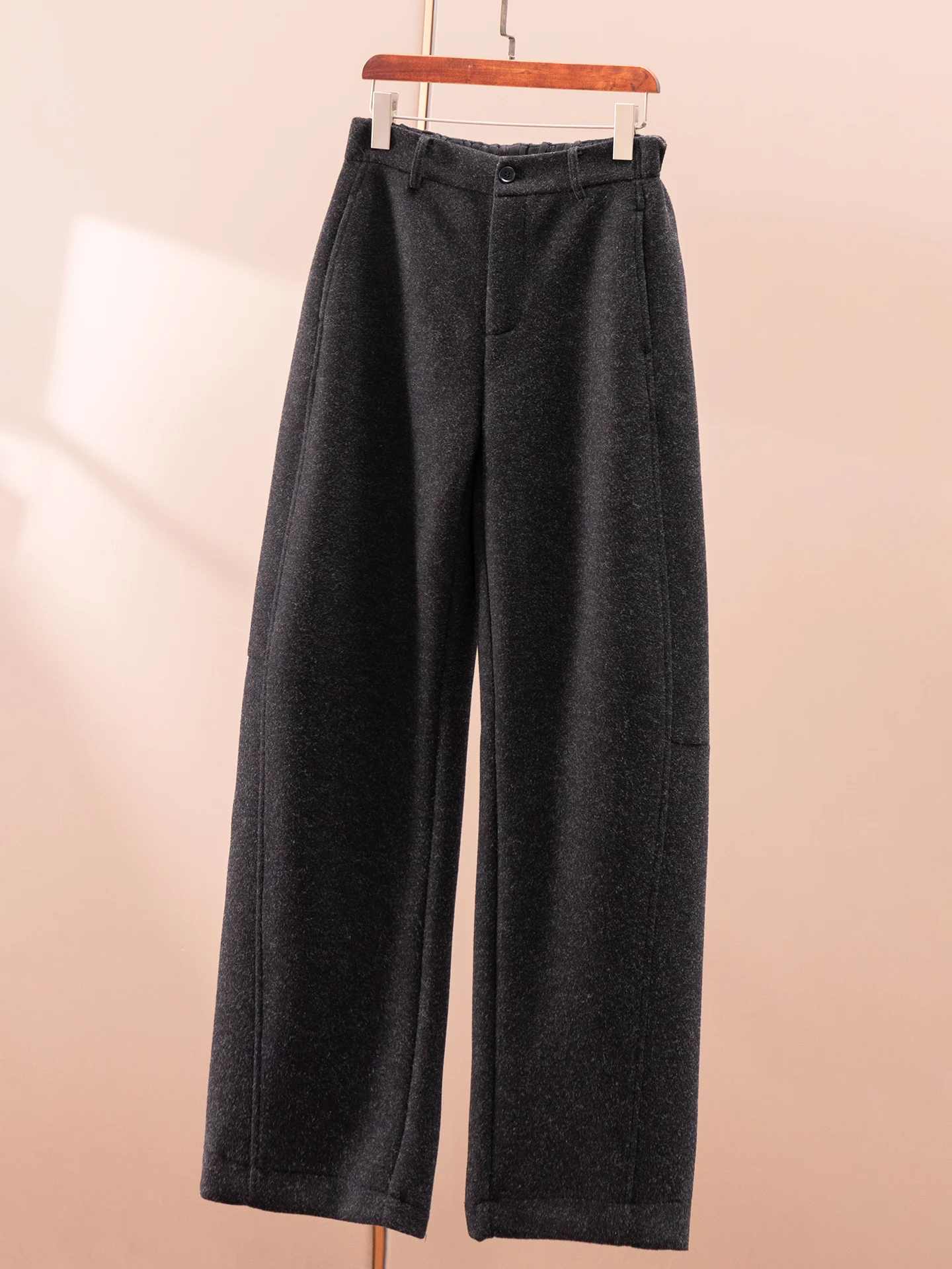 Pantalones Mujer Winter Soft Waxy Pendant Vertical Cut Wide Leg Sickle Thickened Woolen Pants Women 16J7