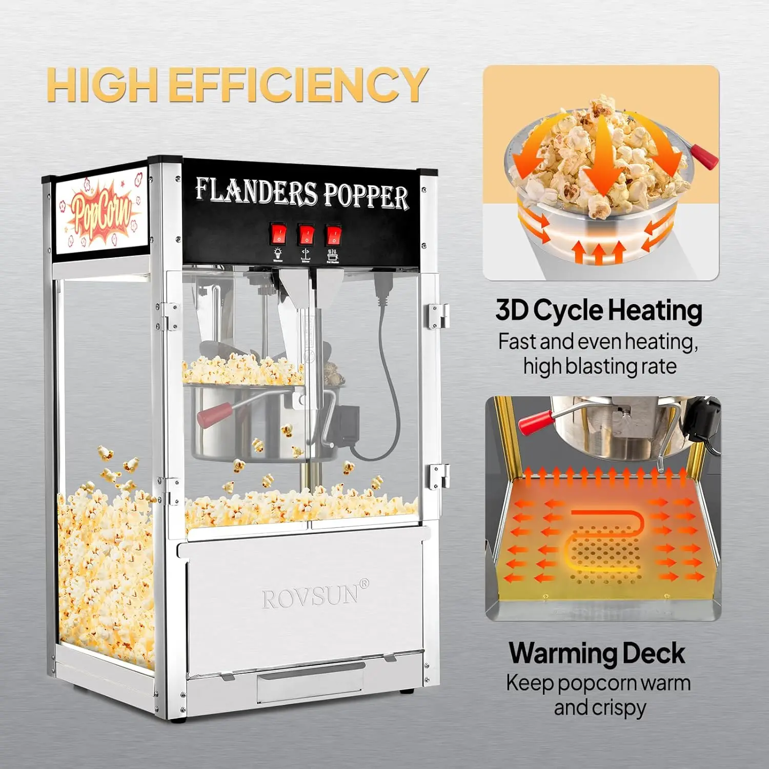 Popcorn Machine with 12 Ounce Kettle Makes Up to 80 Cups, Countertop Popcorn Maker Commercial Popcorn Machine w/Stainless Steel