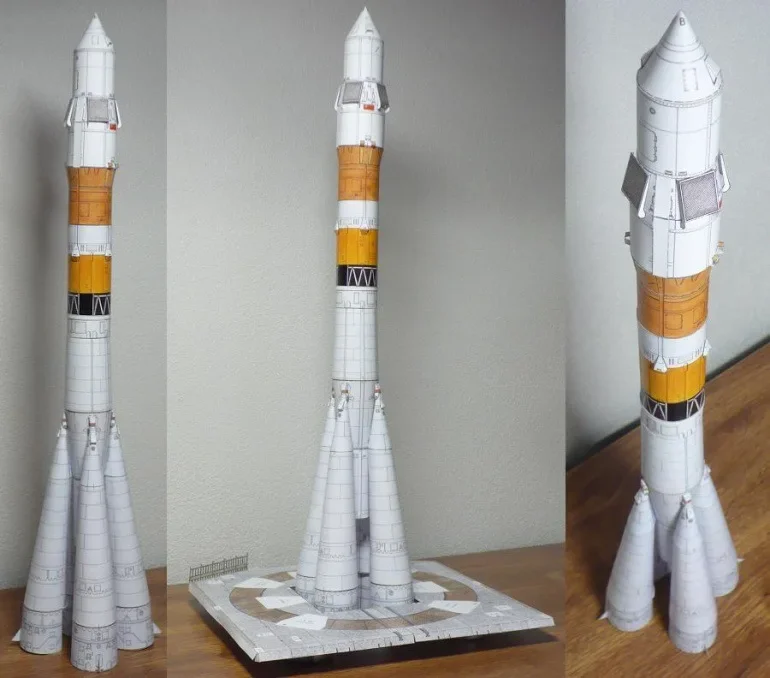 1/80 Russian Soyuz Carrier Rocket with Launcher 60cm 3D Paper Model DIY Handmade Toy