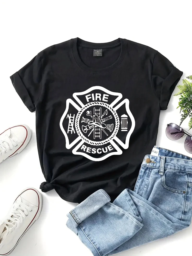 Fire Department Print Summer New Short Sleeve Women Clothing T-Shirt Harajuku Women\'s Tee Tops