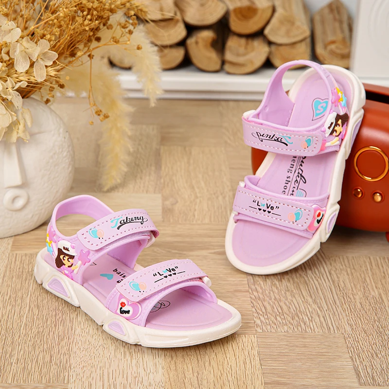 Trendy Cute Cartoon Open Toe Sandals For Girls, Breathable Lightweight Wear-resistant Sandals For Spring And Summer