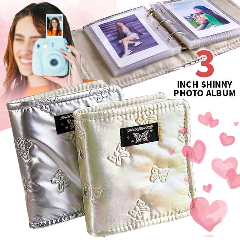 3 Inch Photocard Binder Kpop Album Shinny Bow Idol Mini Idol Pictures Storage Case Collect Book Kpop Card Binder School Supplies