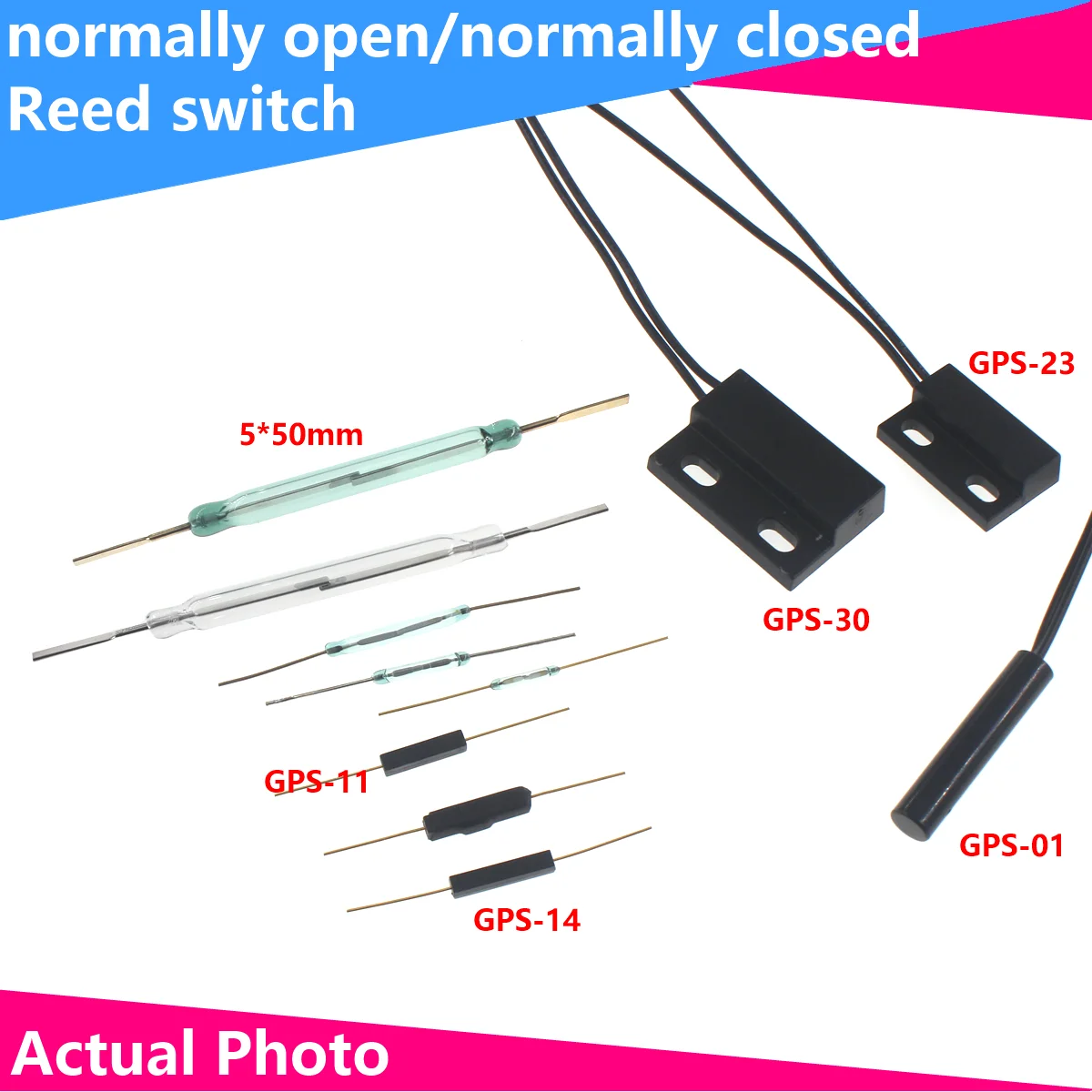 Plastic-sealed reed tube magnetic control switch Proximity switch 2X14MM 3X20MM 4X28MM 5X50 GPS-01 GPS-11 GPS-23 GPS-30 Normally