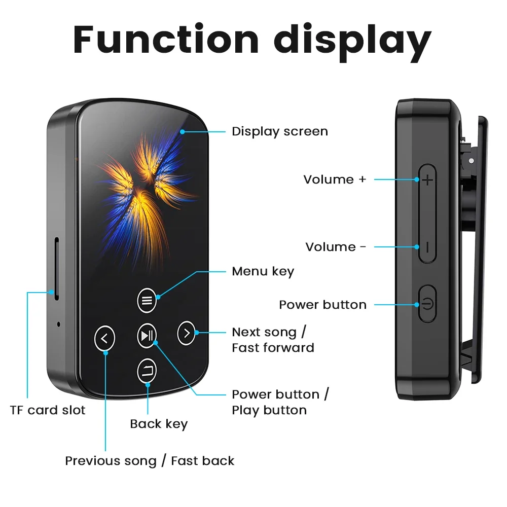 Portable 1.5 inch MP3 Player for  Bluetooth 5.4 With Back Clip Mini Walkman  for HiFi Mp3 Music Player With Speaker Clock E-Book - view 3