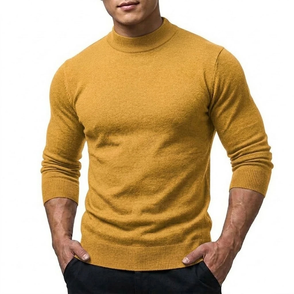 Herbst Herren Strickpullover mit Stehkragen Langarm Casual Pullover Slim Fit Einfarbig Thermo Rollkragenpullover Winterkleidung für Männer – Detail 15