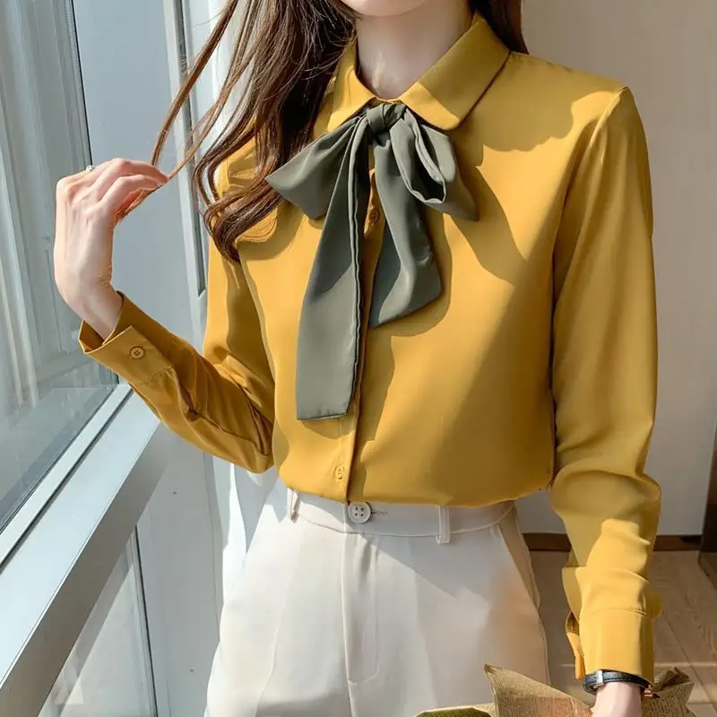 2024 Spring New College Style Shirt for Female Students Long Sleeve Japanese Bow Shirt Slim and Versatile Top for Women