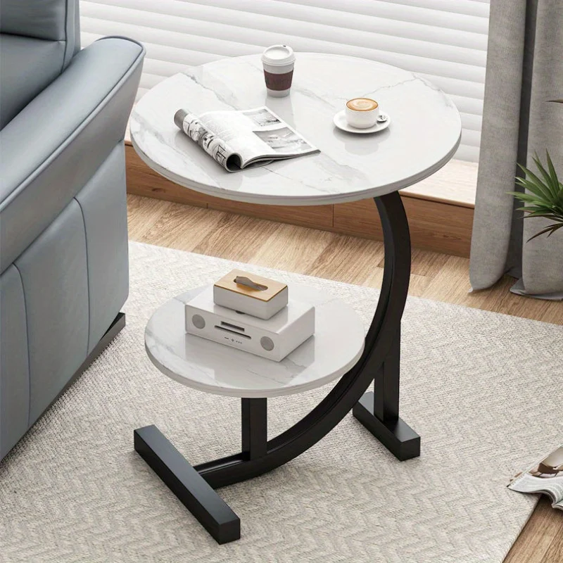 C-Shaped Side Table Metal Frame Sofa Table Tea Table for Living Room Bedroom Home Office Decorative image 2