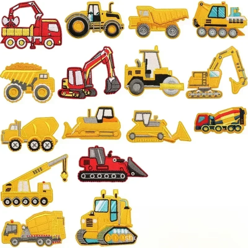 Construction Vehicle Embroidery Cloth Sticker Cartoon Bulldozer Patch Sticker Children's Clothing