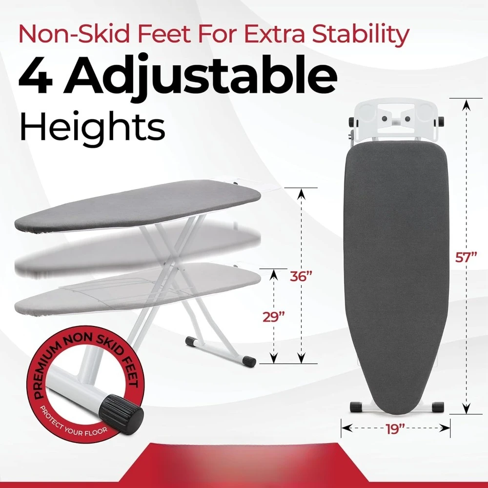 

US Shipping Hot New Extra Wide Pro Ironing Board 19x48 Inch Large Ironing Surface with Iron Rest Cord Holder Shelf Heat