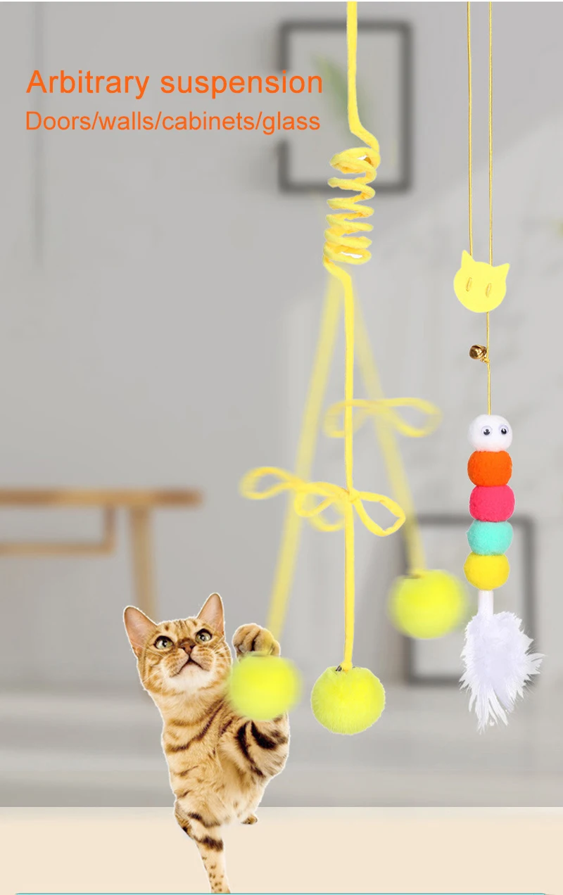 Simulation Katzen spielzeug Katze Kratz seil Feder lustiges Kätzchen spielen Spiel interaktives Spielzeug einziehbare hängende Tür Haustier liefert – Detail 4