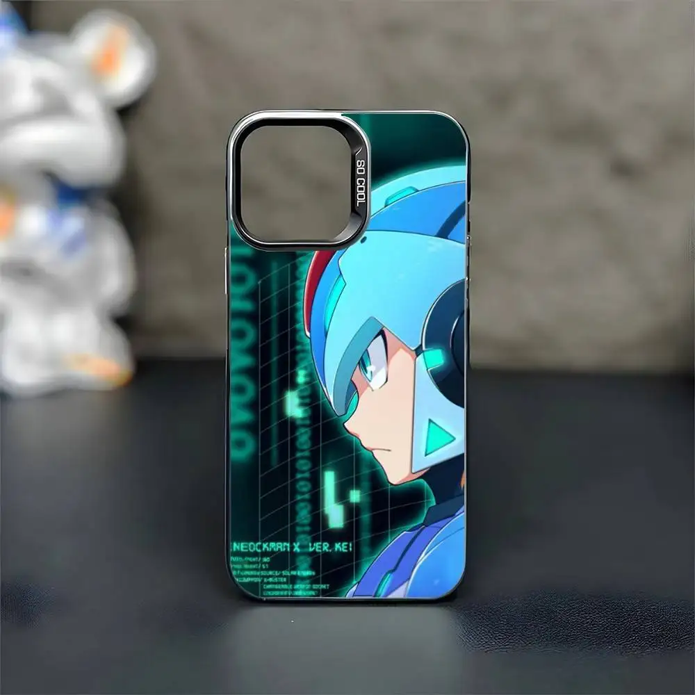 حافظة هاتف Game M-Megaman R-Rockman لهاتف iPhone17,16,15,14,13,12,11 Plus، Pro Max غطاء أسود غير لامع مقاوم للصدمات