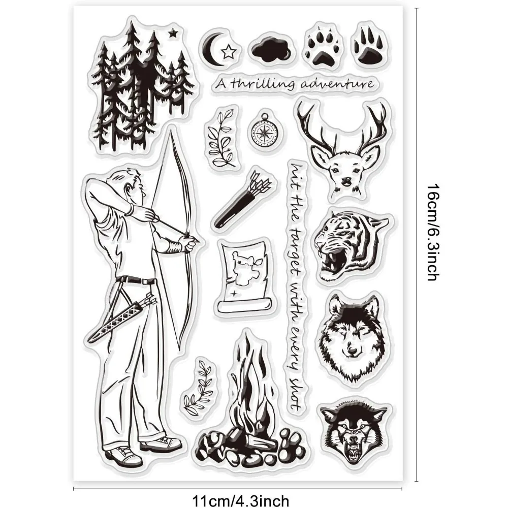 Forest Adventure and Hunting Theme Clear Stamps Transparent Silicone Stamp Seal for Card Making Decoration and DIY Scrapbooking