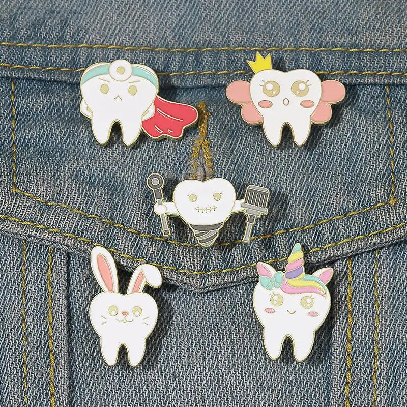 Oral Health Enamel Pins Custom Tooth Fairy Brooches Dentist Lapel Badges Fun Dental Implant Jewelry Gift for Kids Friends