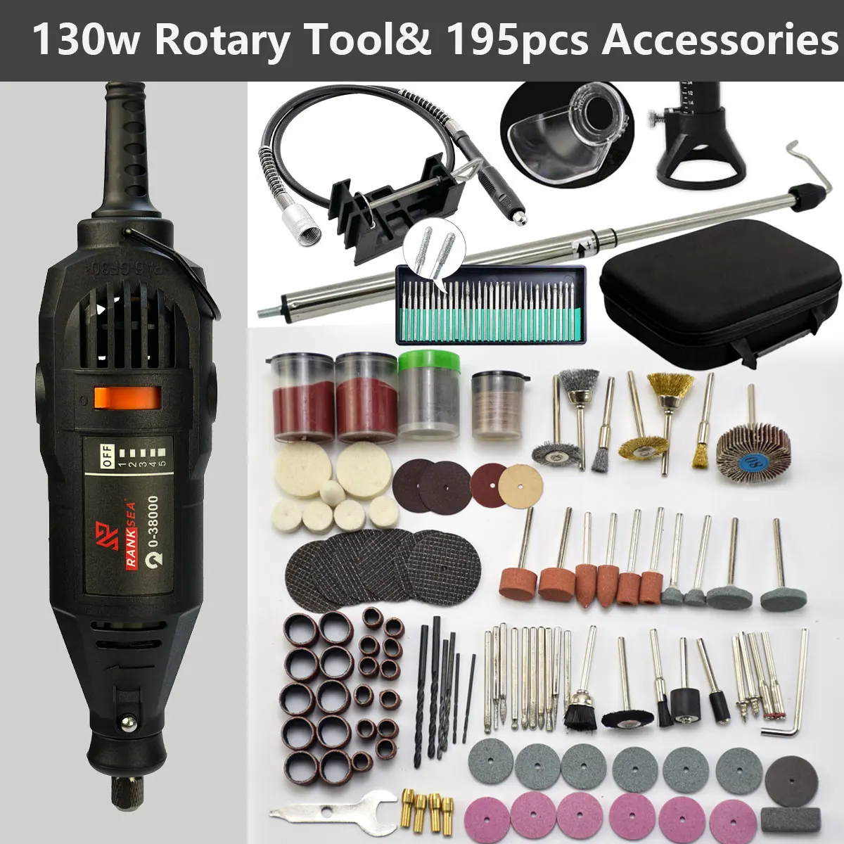 Kit de Ferramentas Rotativas com Mandril Multifuncional Ajustes de Velocidade Equipado com Eixo Flexível 25 Pcs 28 Pcs 43 Acessórios 800030000rpm
