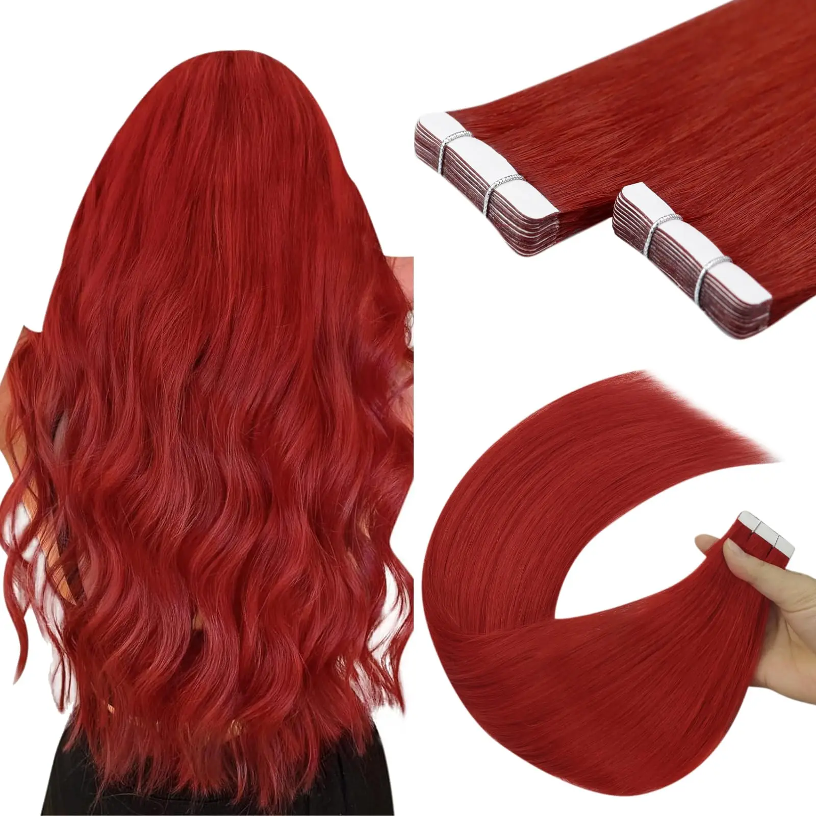 

Balayage 100% Human Hair Tap In Extensions 12-26 Inch Hand-Painted Effect Wefts Natural Blended Red Colors Virgin Hair