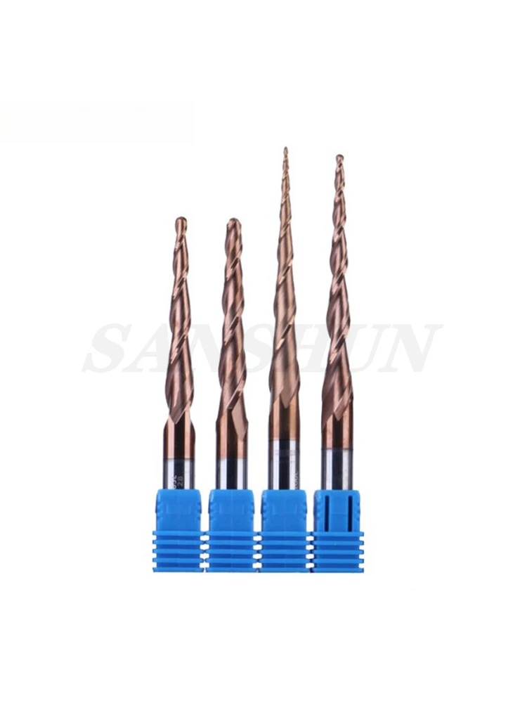 Coupeur de boule conique CNC, coupe-oblique en alliage d'acier, coupe-billes à extrémité étendue, coupe-gravure, HRC55