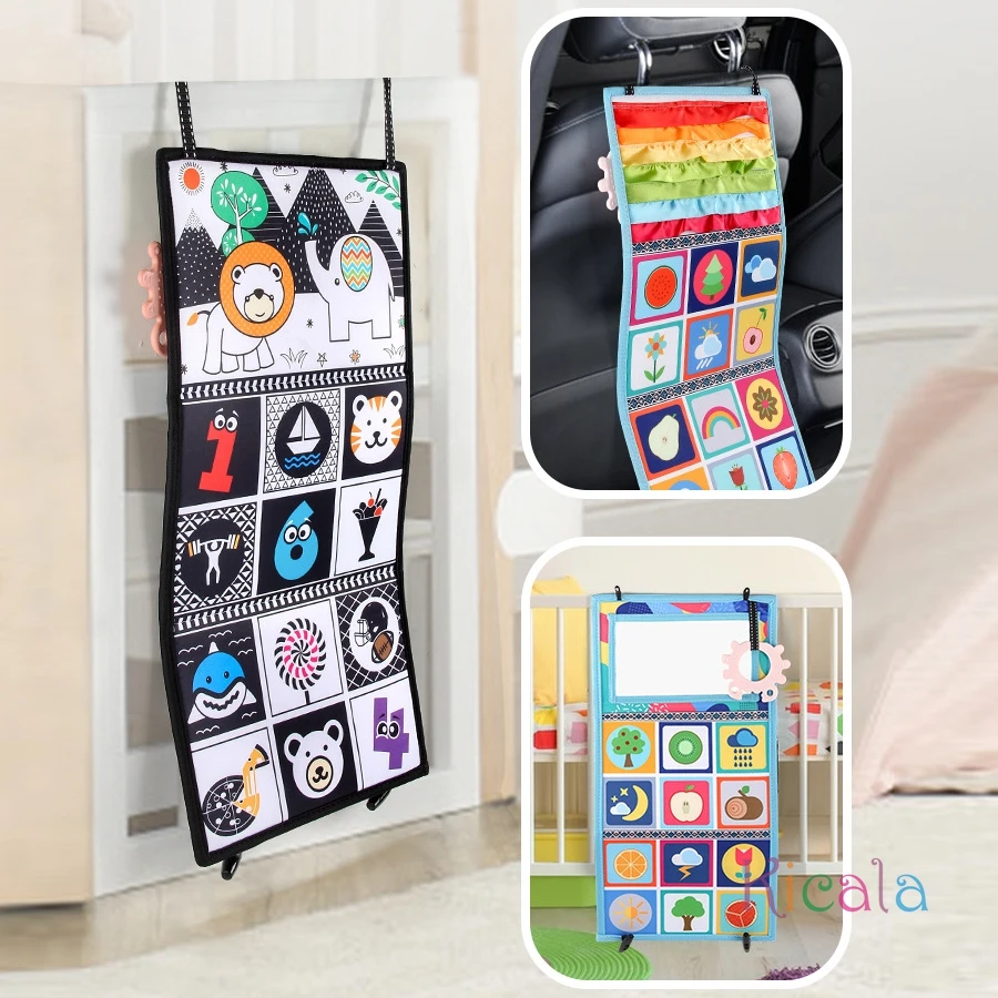 Składana zabawka do łóżeczka, miękka książeczka edukacyjna dla niemowląt, zabawka do zabawy na brzuszku, lusterko dla niemowląt, zabawki dla niemowląt wspomagające rozwój wzrokowy, zabawki edukacyjne dla noworodków.