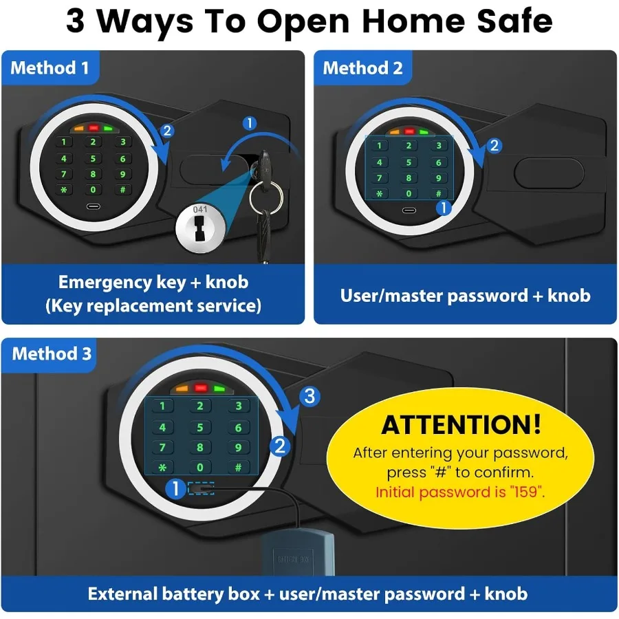 Large Home Safe Box Fireproof Waterproof with A4 Fireproof Bag and Backlit Keypad 2.4 Cu Ft Antitheft Fireproof Safe with Remov