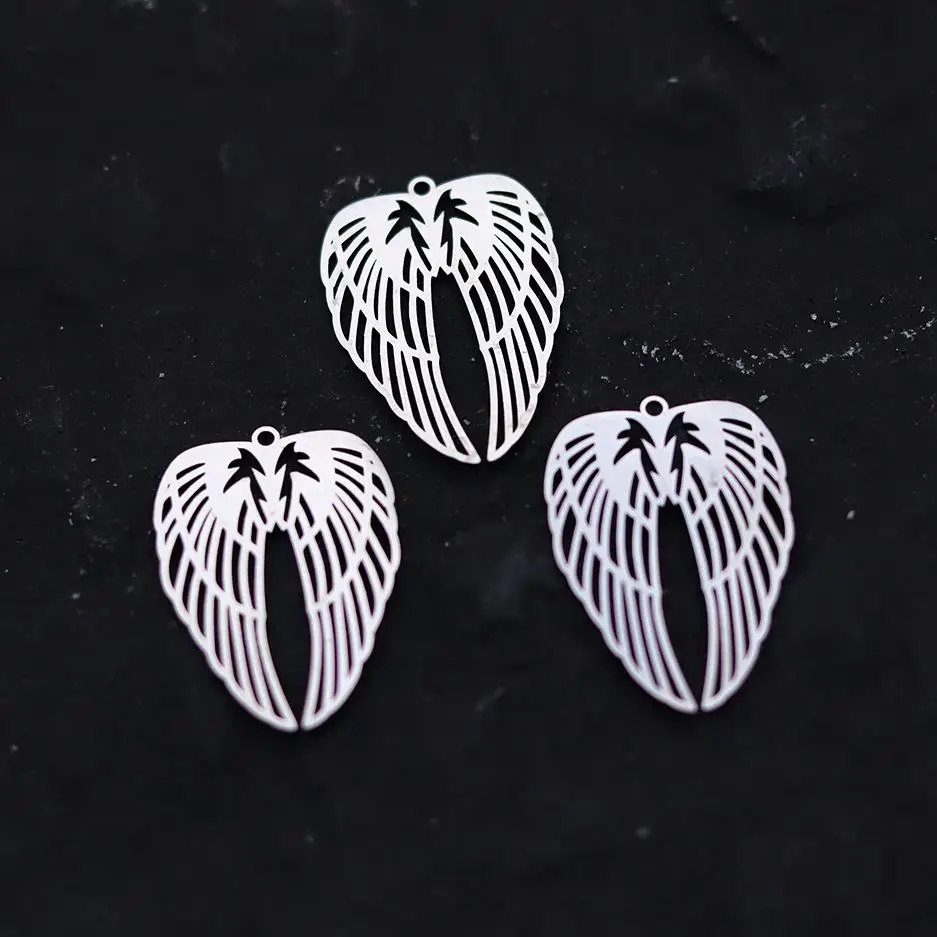 

3pcs Stainless Steel Heart Wings Pendant Charms for Jewelry Making Necklace Aesthetic Earrings Feather Wings DIY Handmade Bulk