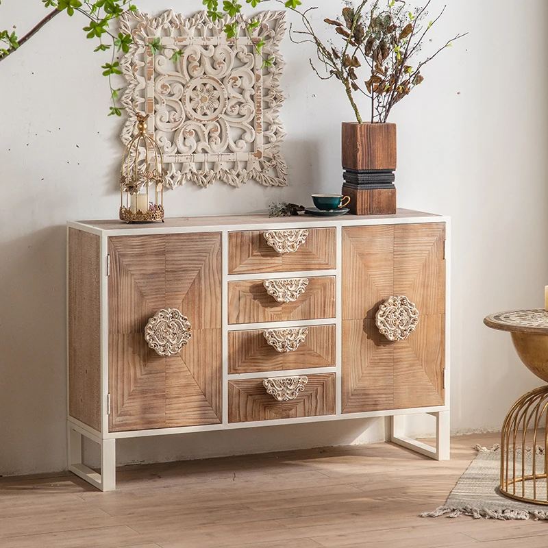 

Solid wood chest, living room storage locker, carved decorative cabinet, bedroom wall cabinet, homestay furniture retro wrought