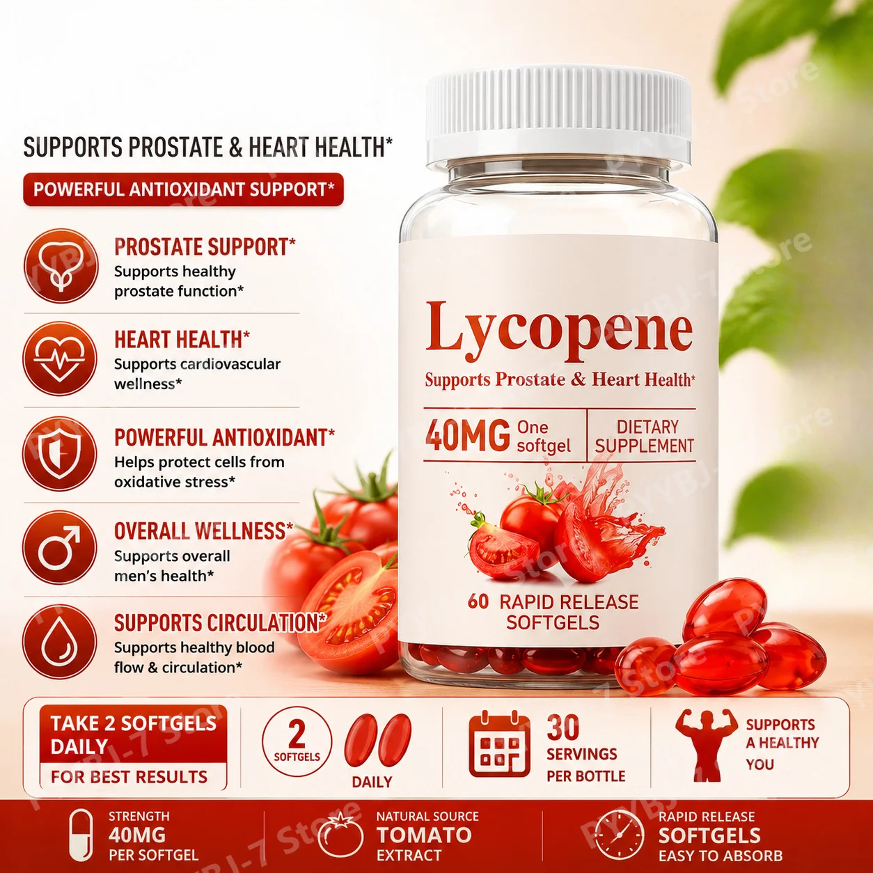 

Lycopene 40mg Softgels Tomato Extract Antioxidant Support Daily Nutrition for Men Women Non GMO Vegan Gluten Free 60 Count