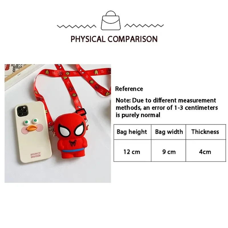 Marvel Spiderman Coin Purse Anime Figures Iron Man Captain America Wallet Childrens Silicone Bag Adjustable Strap Crossbody Bag view 6