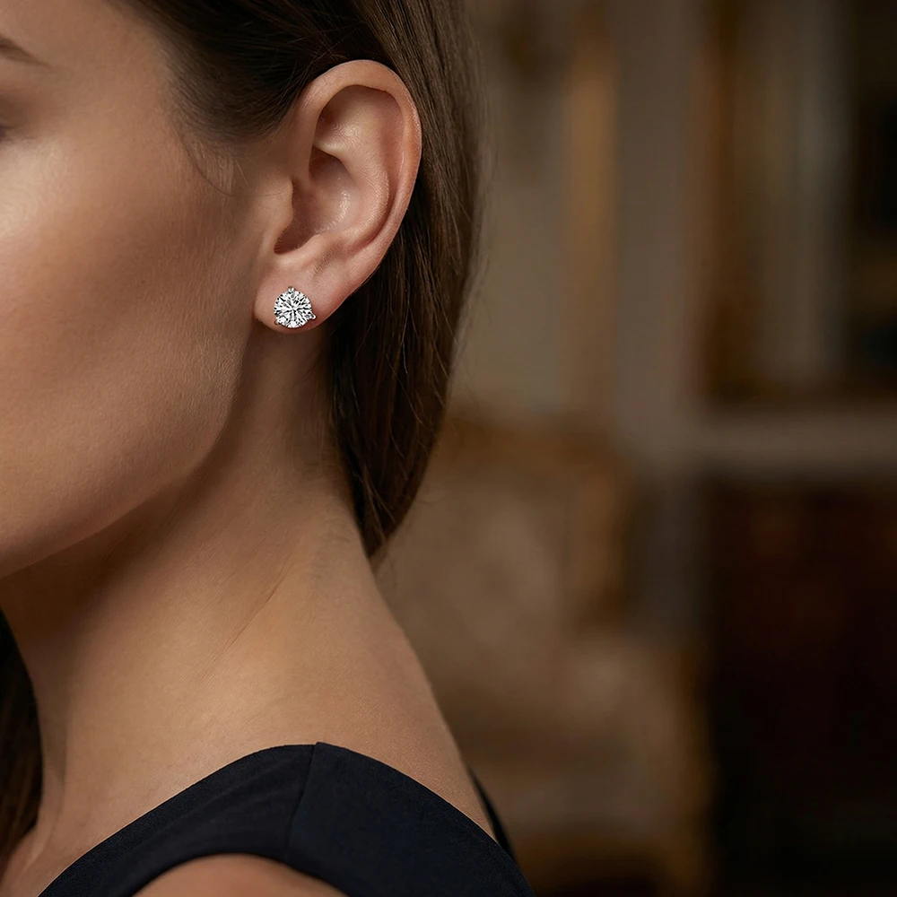 YLMyself 925 Sterling Silver 7mm CZ 3-Prong Triangle Stud Earrings for Women Elegant Wedding Jewelry
