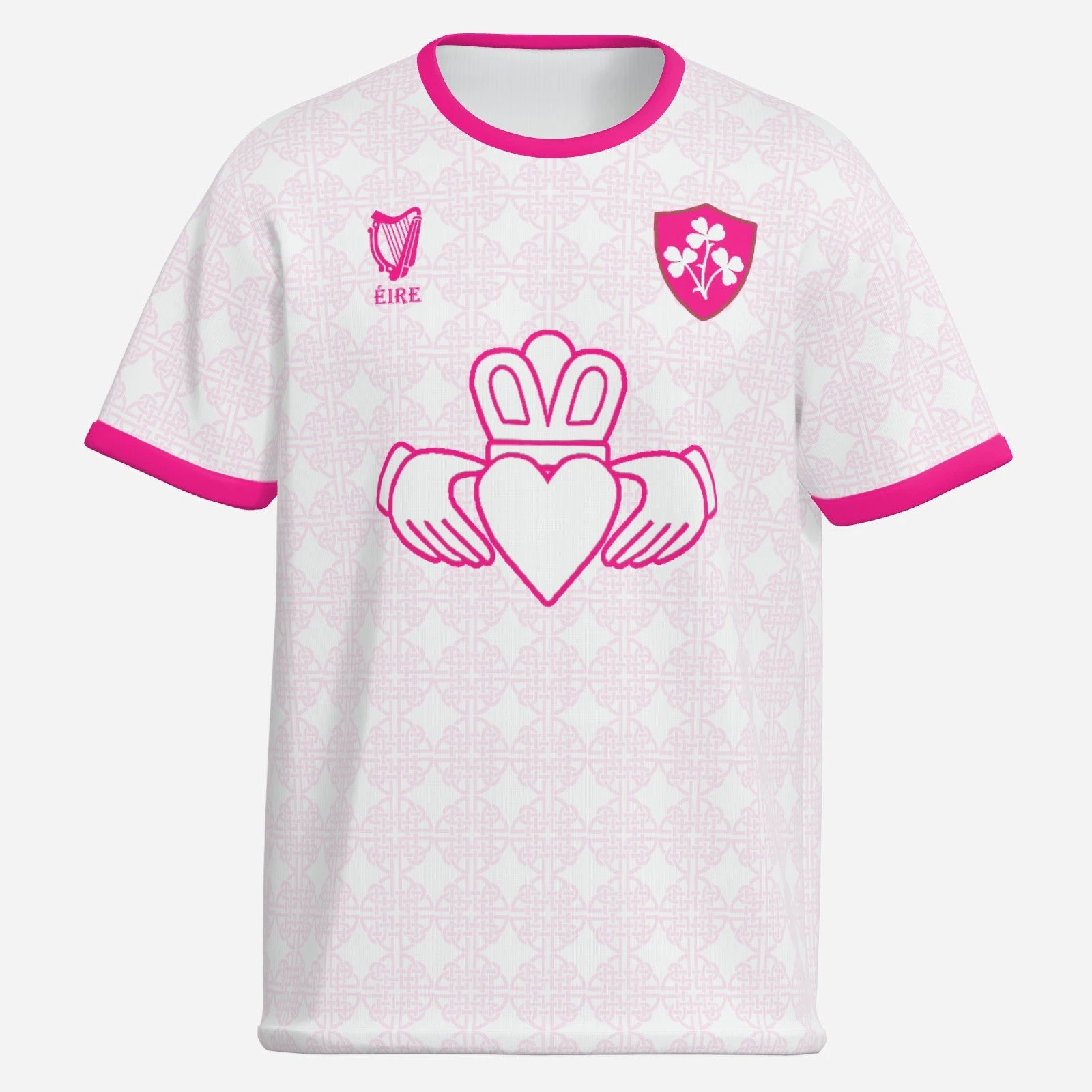 2026 summer Pink‑White Claddagh Heart Symbol Graphic Jersey T‑Shirt Oversized Soft Casual Tops For Men Women Unisex