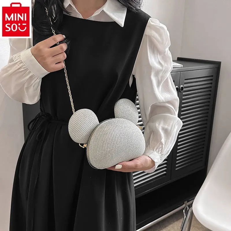 MINISO New Trendy Versatile Mickey Cartoon Anime Crossbody Bag Student Sweet and Cute Chain Handheld Shoulder Bag