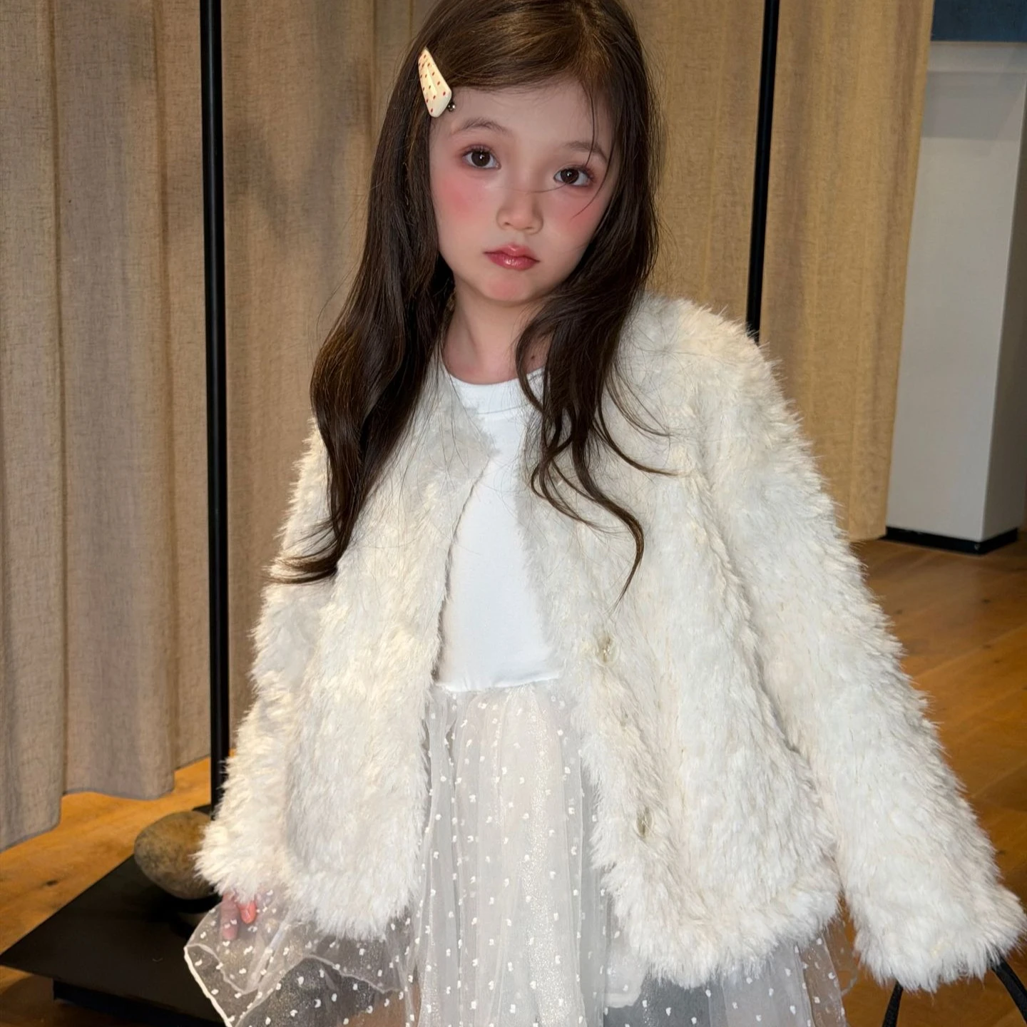 Girls' Coat 2026 Autumn and Winter New Children's Clothing Korean Style Girl Baby Princess Style Imitation Fur Pluse Coat