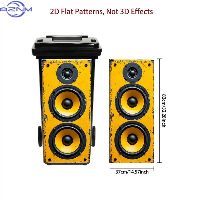 37 X 82 Cm/14.57 X 32.28 Inches Trash Can Sticker, Yellow And Black Retro Speaker Pattern Design, Matte Surface Sticker Suitab view 3