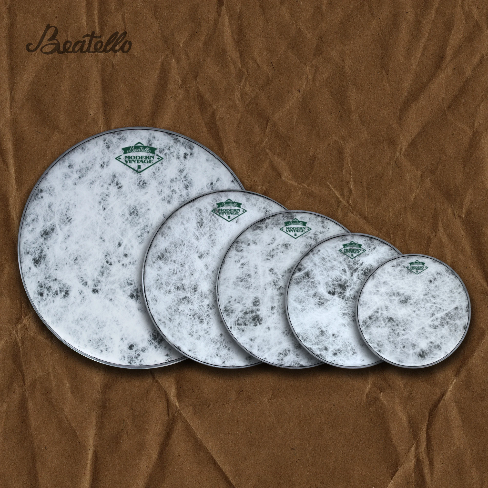 Beattello Bass Drum Heads 10/12/14/16/22 Inch Silver 5 Pcs/Set Animal Print Faux Fur Skin Pack Professional Playing