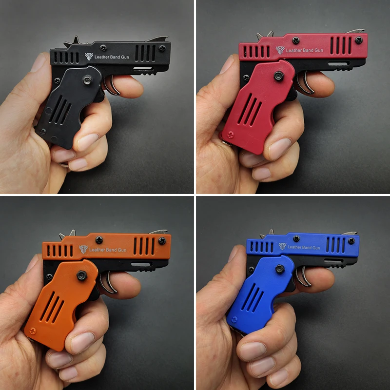 1PCS Mini Keychain Gun Rubber Band Gun Toy Shooting Pistol Alloy Rubber Band Pistol Kids Outdoor Party Folding Metal Gun Gifts