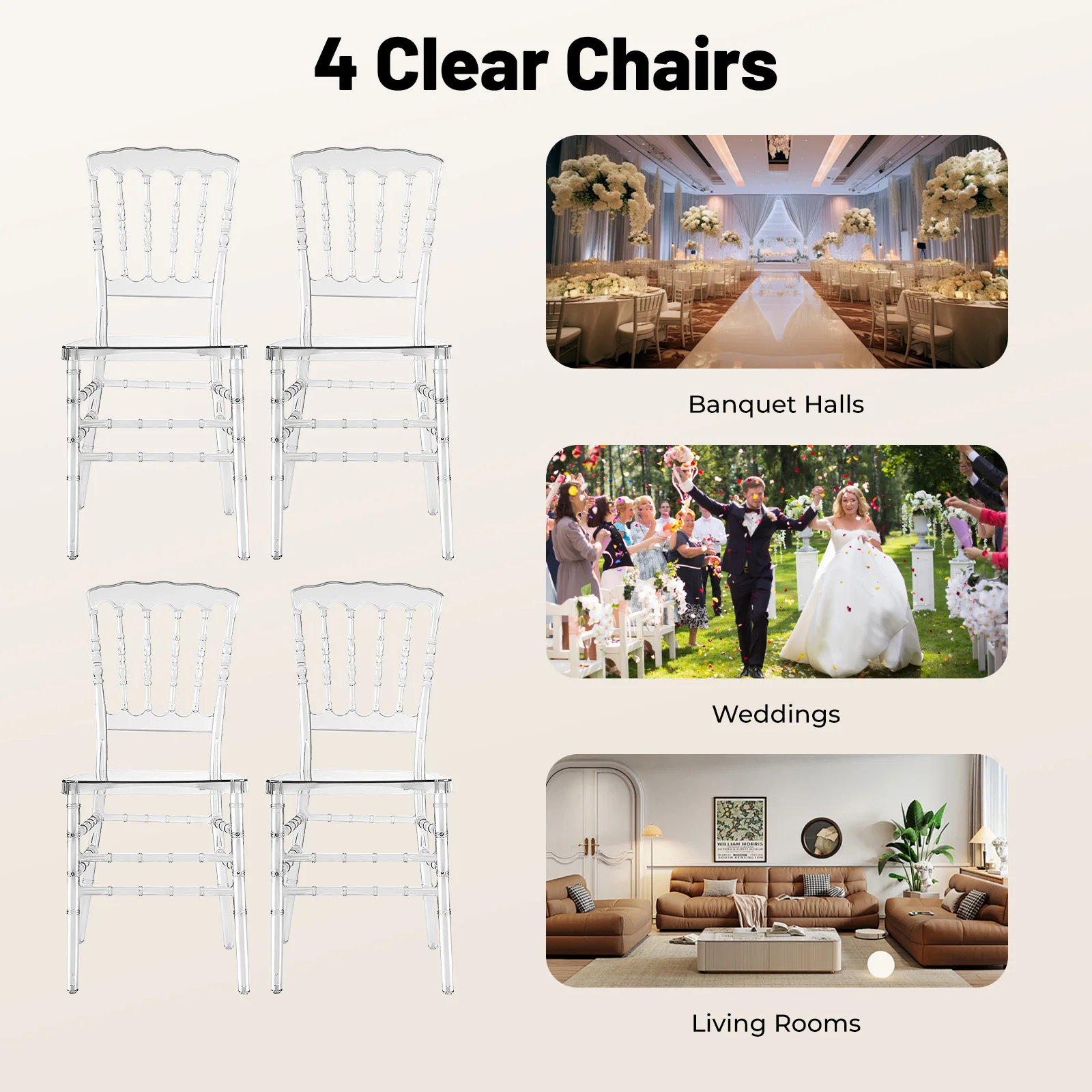4 قطع كراسي كمبيوتر شفافة بتصميم حديث، سعة تحميل 330 رطل شديدة التحمل، سهلة التنظيف والتكديس، للمقهى/المنزل/المناسبات