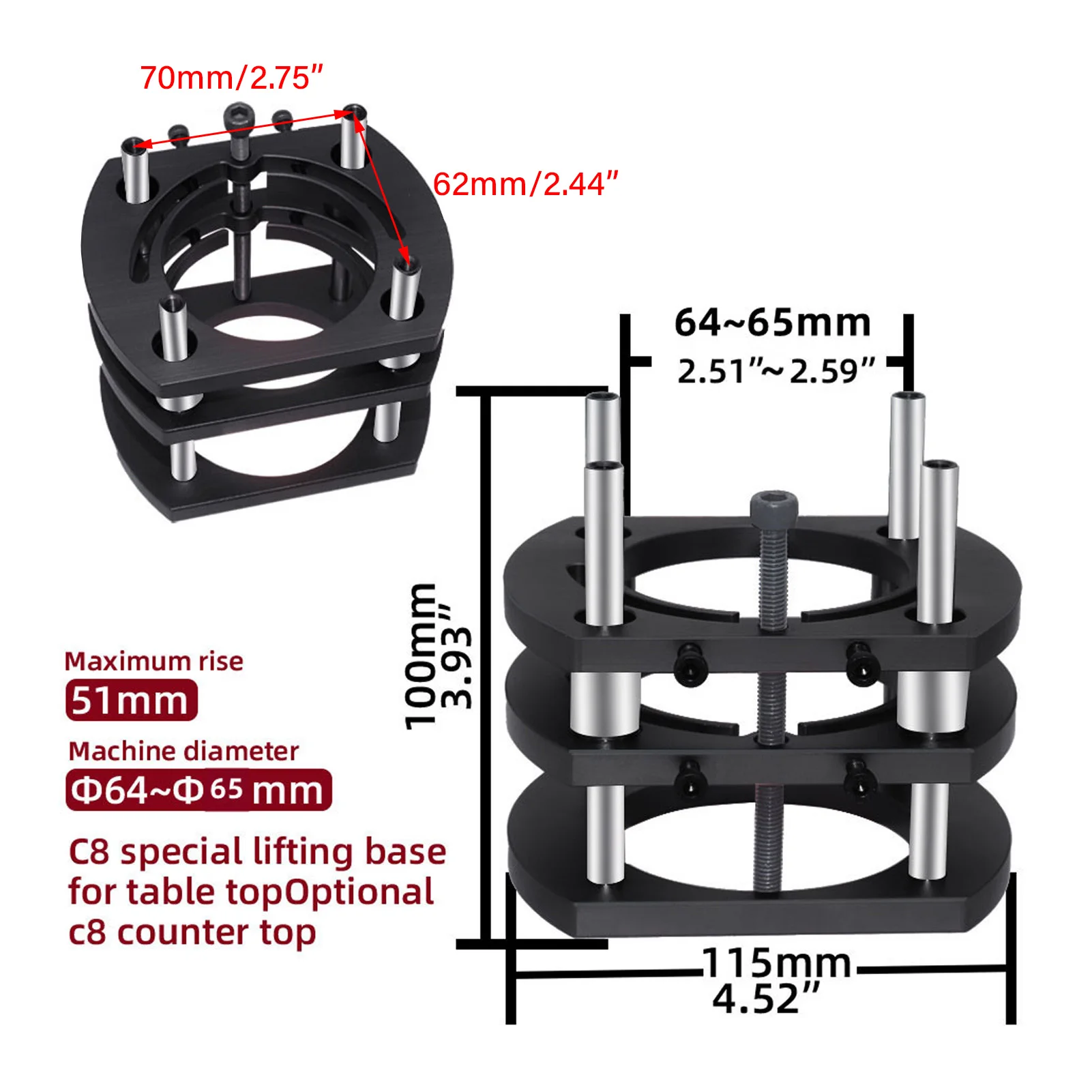 Router Lifting  Quick Installation Aluminum Alloy Stainless Steel Support Rod Router Lift 4 Jaw for Electric Tool
