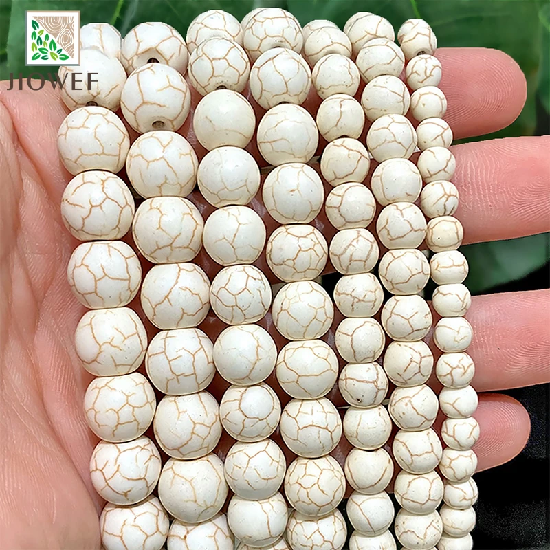 4/6/8/10/12mm Yellow Stripe White Turquoises Round Loose Beads DIY Bracelet Accessories for Jewelry Making Synthetic Stone 15''