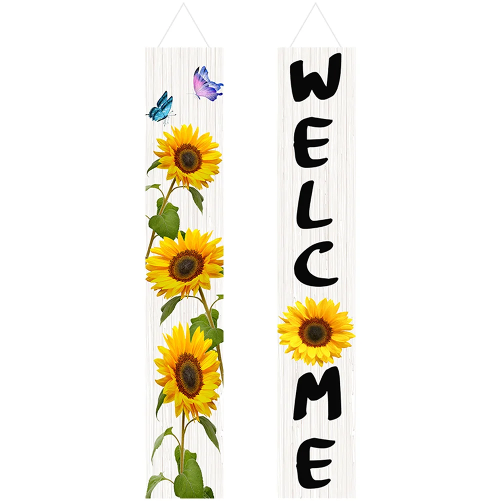 

Front Door Decorations Welcome Banner Flags Spring Holiday Couplet Banners Sunflower Polyester