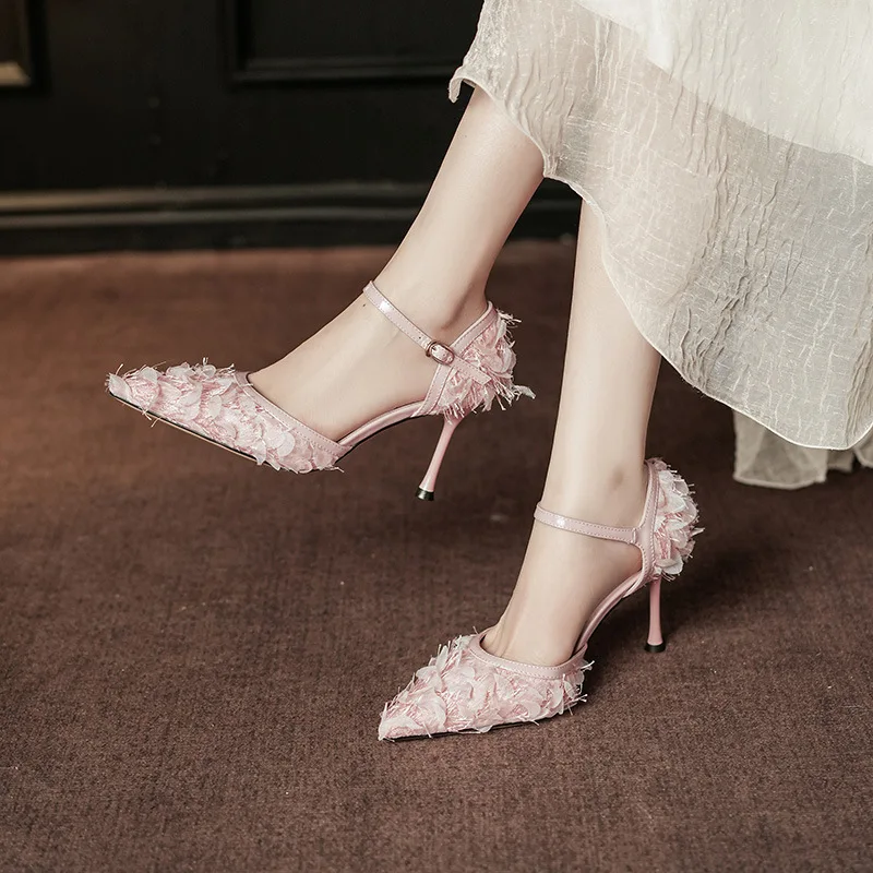 

Новые женские туфли-лодочки на высоком каблуке в стиле феи с острым носком, украшенные стразами, французский дизайн