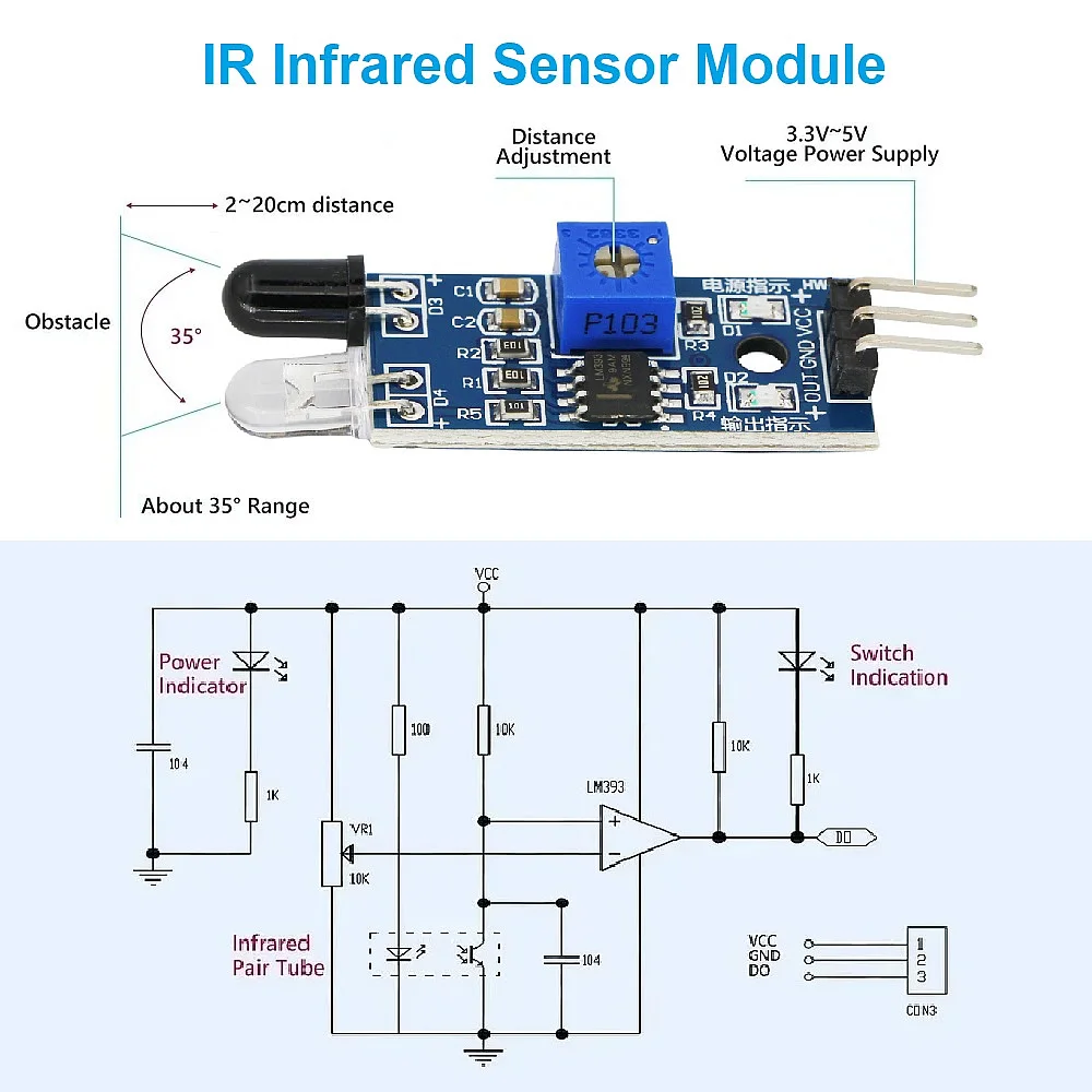 Smart Electronics IR Infrared Obstacle Avoidance Sensor Module for Arduino Smart Car Robot 3 Pin Reflective Photoelectric