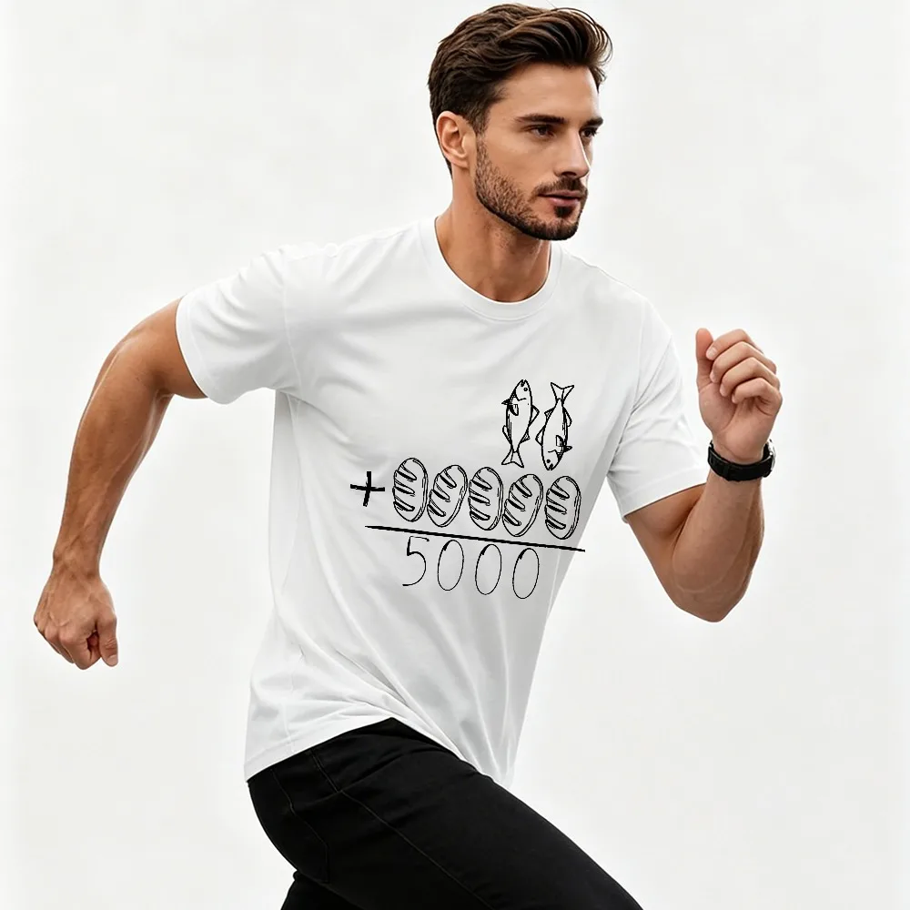 2 Fishes 5 Breads Jesus Feeds The 5000 Christian Bible Verse T-Shirt Funny Shits Casual Regular Short-sleeved COTTON Tops O-neck view 2