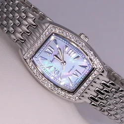 Luxury Jewelry Lady Women's Watch Fine Fashion Small Square Hours Mother-of-pearl Bracelet Girl's Gift Royal Crown Box