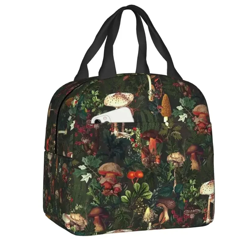 Dark Wild Forest Mushrooms Insulated Lunch Box for Women Resuable Thermal Cooler Lunch Bag School Picnic Food Container Tote