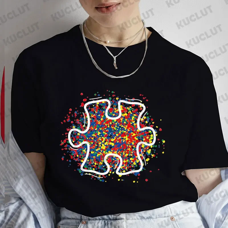 Autismus Bewusstsein Liebe Puzzle Grafik T-Shirt für Frauen Sommer Harajuku Streetwear Kurzarm T-Shirts weibliche übergroße Kleidung