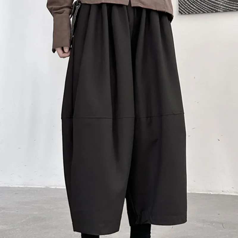 HKSH printemps automne nouvelles femmes sarouel décontracté couleur unie taille élastique plissée polyvalent élégant mode Streetwear HK17546