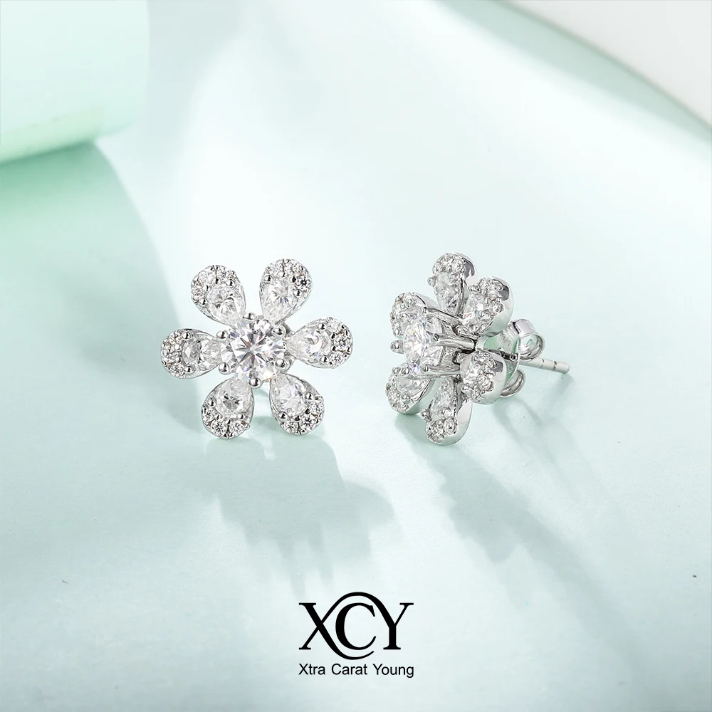 

XCY Moissanite Flower Stud Earrings for Women Sterling Silver 2 Ways Wearable Convertible Diamond Earrings Fashion Jewelry Gift