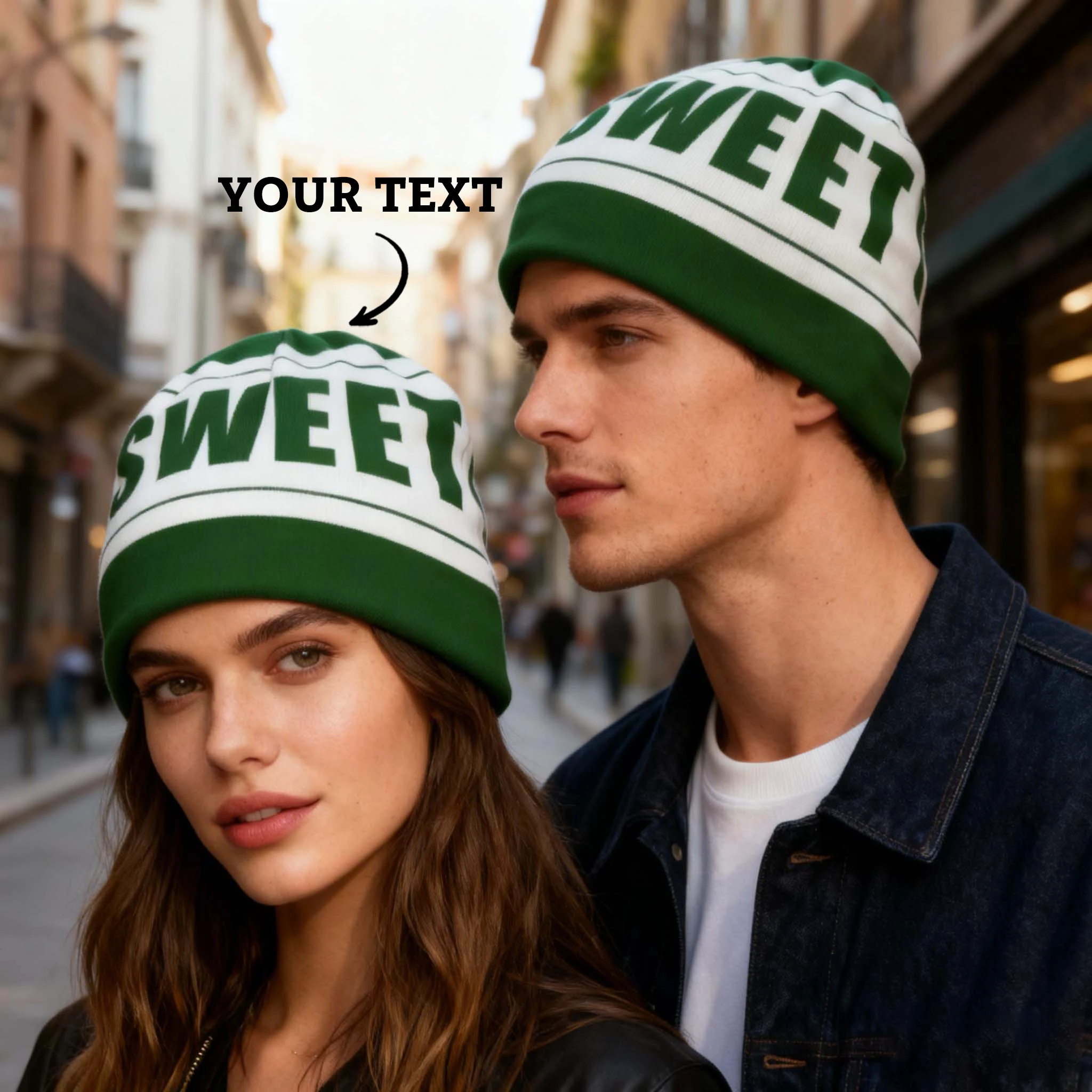 Настраиваемые красочные вязаные шапочки. Настраиваемое имя и портрет лица. Настройте шапку, что уникальные и персонализированные для вас.