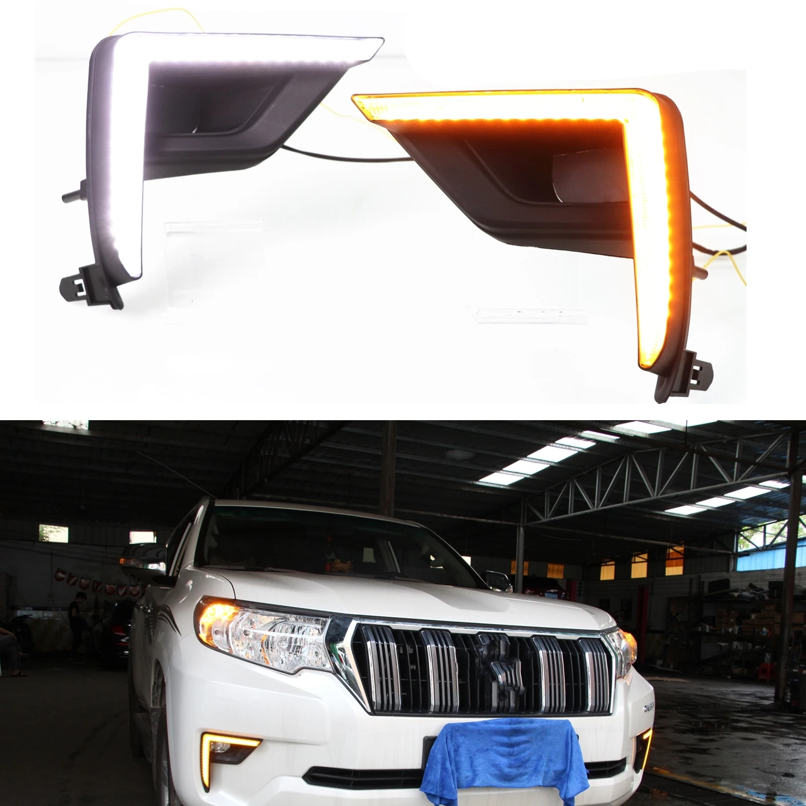 

Front Bumper Foglamp Strip LED DRL Daytime Day Running Fog Light Turn Signal Lamp Bulb For Toyota Land Cruiser Prado 2018-2021